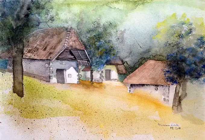 Strohgedeckte Häuser, Museumsdorf Cak