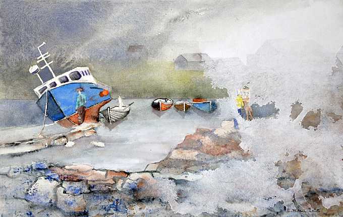 Nebel im Hafen, Island