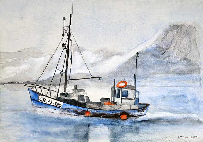 Fischerboot im Meer, Island