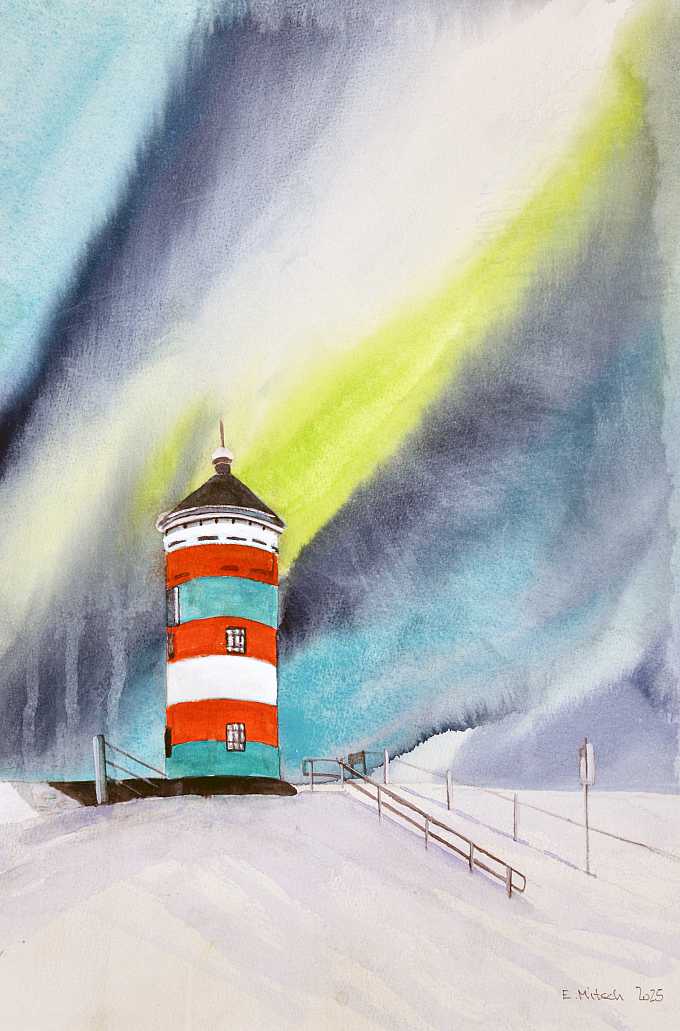 Leuchtturm mit Nordlicht 